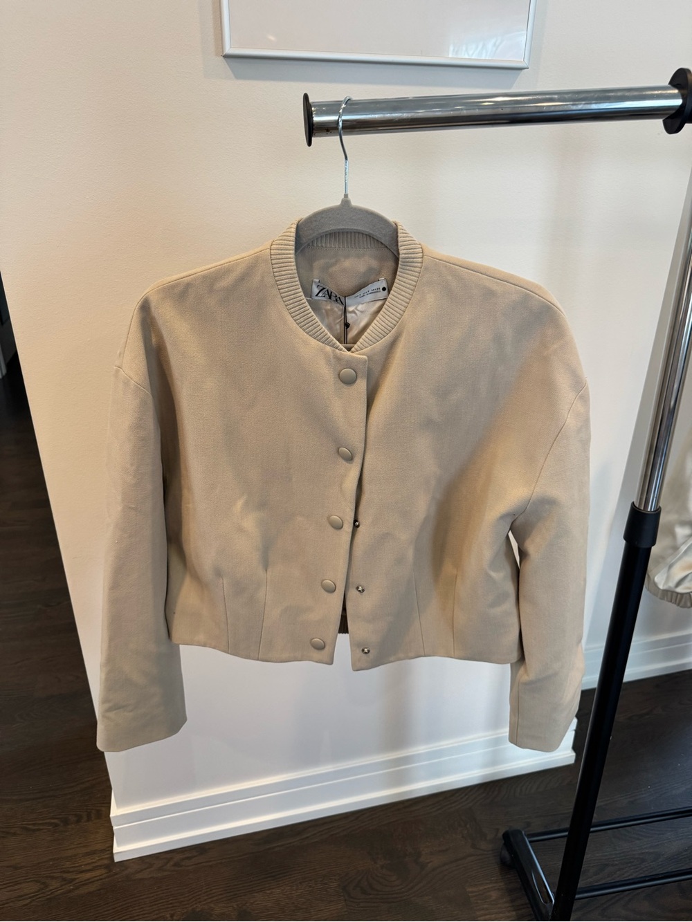 Zara Beige Cropped Bomber Jacket